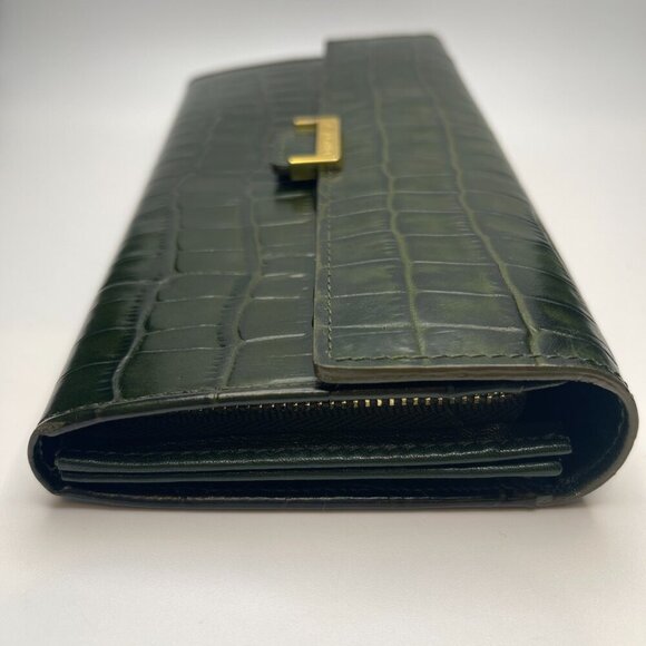 Yves Saint Laurent Dark Green Crocodile Embossed Leather Long Wallet - Preowned - Picture 12 of 12
